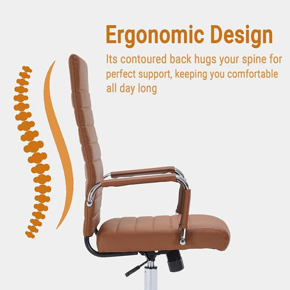Sidanli Office Desk Chairs with Wheels, Executive Swivel Rolling Faux Leather Conference Chair with Comfortable Lumbar Support for Home Office(High Back, Brown)