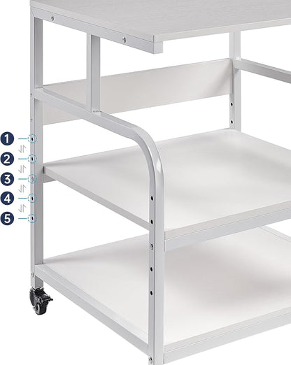 Fannova Printer Stand, 25.6" x 23.6" x 30.9" Extra Large Printer Table with Adjustable Storage Shelf, 3 Tier Rolling Printer Cart with Industrial Wheels for Home Office, White