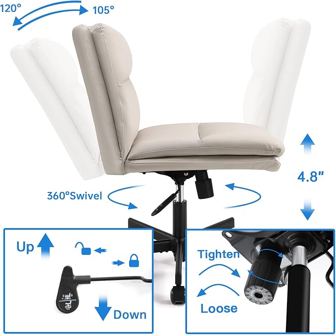 EMIAH Criss Cross Chair with Wheels Home Office Desk Chairs PU-Padded Vanity Chair Mid-Back Ergonomic Computer Chair Comfortable Adjustable Swivel Desk Chair Comfy