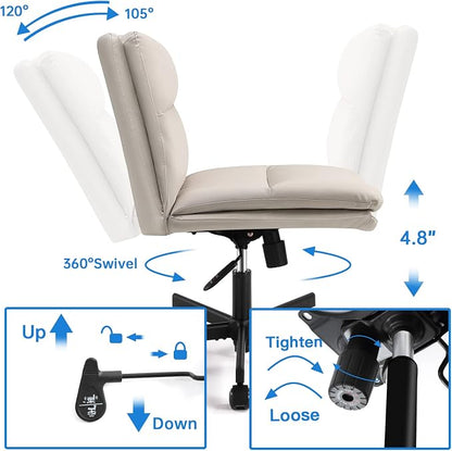 EMIAH Criss Cross Chair with Wheels Home Office Desk Chairs PU-Padded Vanity Chair Mid-Back Ergonomic Computer Chair Comfortable Adjustable Swivel Desk Chair Comfy