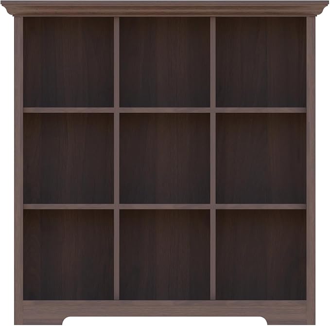 OSCHF Cube Shelf Bookcase with Base - Wooden 3 Tiers Floor Standing Low Storage Cabinet for Home and Office, 9-Cube Lattice Bookshelf, Walnut