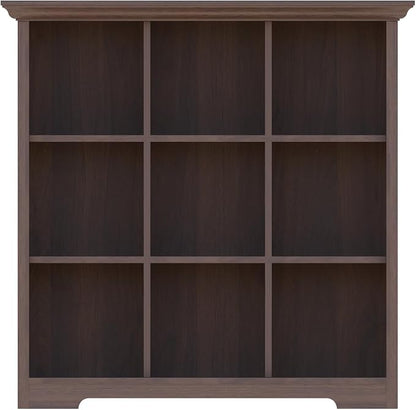 OSCHF Cube Shelf Bookcase with Base - Wooden 3 Tiers Floor Standing Low Storage Cabinet for Home and Office, 9-Cube Lattice Bookshelf, Walnut