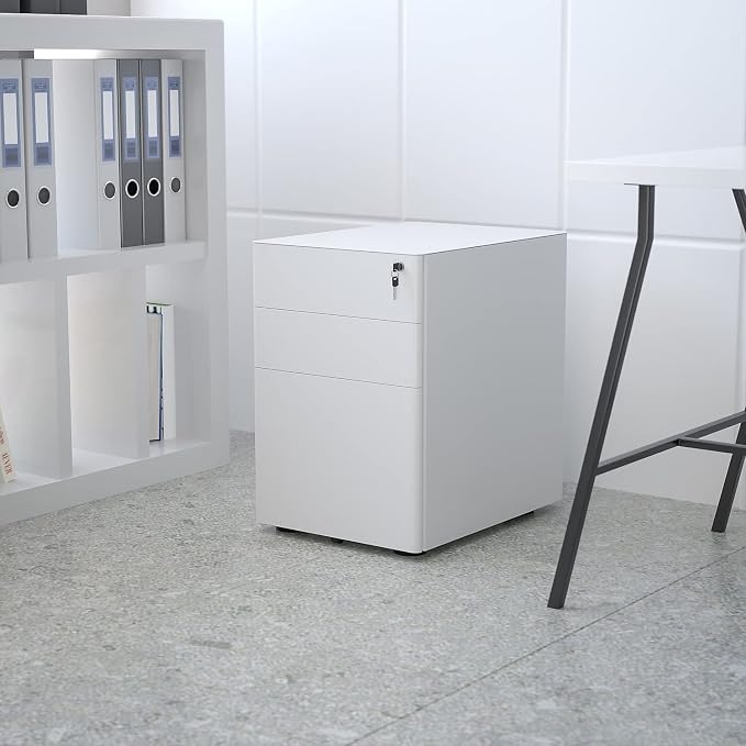 Flash Furniture Warner Modern 3-Drawer Mobile Locking Filing Cabinet with Anti-Tilt Mechanism and Hanging Drawer for Legal & Letter Files, White
