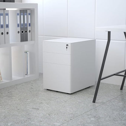 Flash Furniture Warner Modern 3-Drawer Mobile Locking Filing Cabinet with Anti-Tilt Mechanism and Hanging Drawer for Legal & Letter Files, White