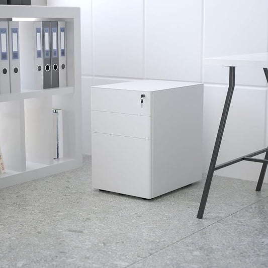 Flash Furniture Warner Modern 3-Drawer Mobile Locking Filing Cabinet with Anti-Tilt Mechanism and Hanging Drawer for Legal & Letter Files, White