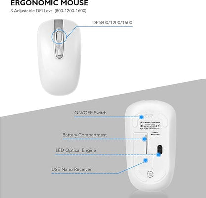 cimetech Wireless Keyboard and Mouse Combo, Compact Silent Ergonomic Scissor Switch Keyboard and Optical Mouse Set, 2.4G Lag-Free Cordless Keyboard Mice for Computer, Mac, Laptop, PC, Windows - Silver