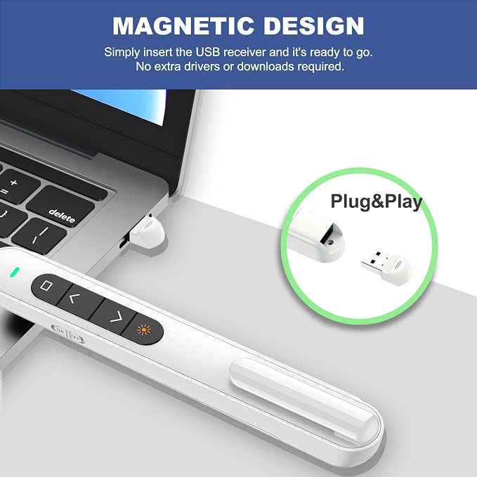 QUI Presentation Clicker with Volume Control, 2.4GHz USB Wireless Presenter Remote, PowerPoint Clicker Slide Advancer Compatible with Mac, Windows, Google Slides, Keynote