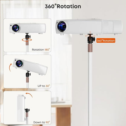 Universal Projector Stand – Height Adjustable Floor Stand with 360° Rotating Ball Head & 1/4" Screw, Heavy-Duty Base for Projectors, Cameras & Webcams – Blends with Warm Home Decor & White Devices