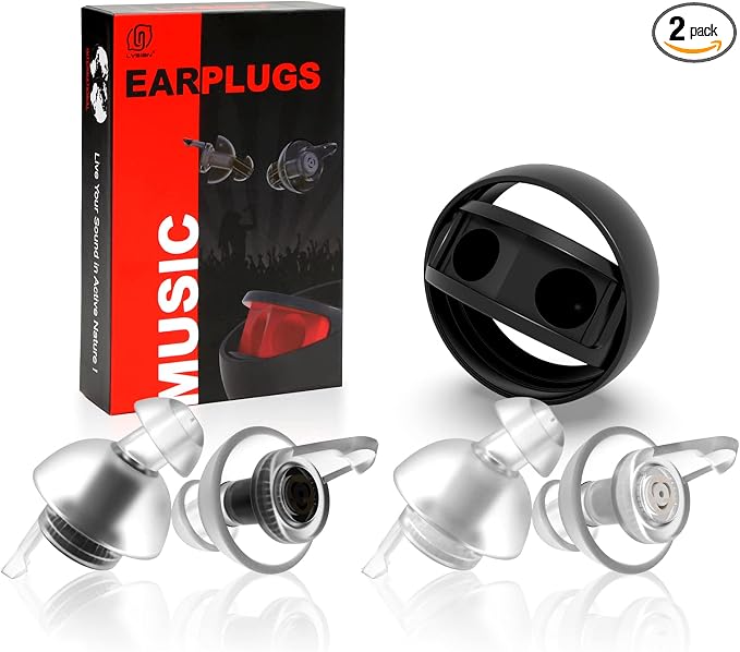 LYSIAN High Fidelity Concert Ear Plugs, 23dB Noise Reduction Musician Earplugs for Festivals, DJs, Drummers, Raves and Motorcycle Riding, Reusable Hearing Protection, 2 Pairs with Carrying Case