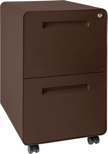 Laura Davidson Furniture Stockpile 2 Drawer Mobile File Cabinet with Lock - Under Desk Metal Filing Cabinet, Legal/Letter File Folders, Wheels and Stationary Feet, Pre-Assembled, Dark Brown