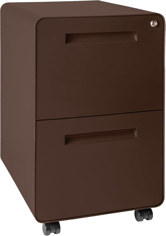 Laura Davidson Furniture Stockpile 2 Drawer Mobile File Cabinet with Lock - Under Desk Metal Filing Cabinet, Legal/Letter File Folders, Wheels and Stationary Feet, Pre-Assembled, Dark Brown