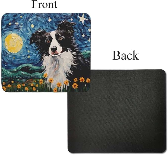 Starry Night Collie Dog Mouse Pad for Home Office Gaming Working Desk Computer Desktop Accessories Non-Slip Rubber Mouse Pad for Dog Lovers (Border Collie)