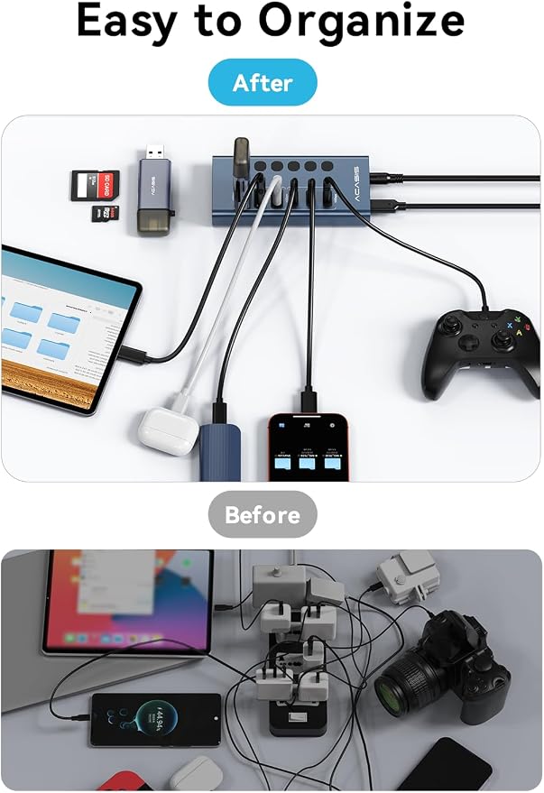 Powered USB 3.2 Hub, ACASIS 6 Ports USB 3.2 Hub(3 USB-A 3.2 Ports + 3 USB-C 3.2 Ports), Aluminum USB Hub Powered with 48W Power Adapter, USB Hub for PC/Laptop, Computer, Flash Drive, Printer, Camera