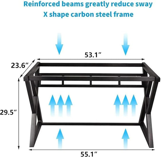 URRED Computer Desk Glass Top and Metal Frame, Desk Table for Computer Desk Gaming Modern Study Office Work Writing Desks Table for Home Office, Black(55.1 inch)