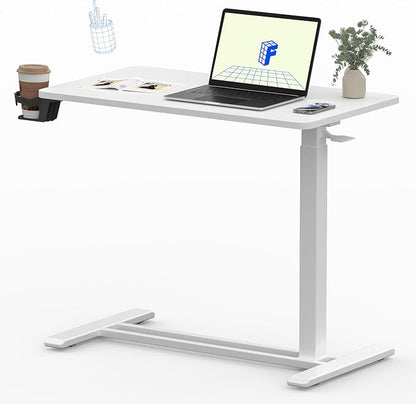 FLEXISPOT Mobile Standing Desk with Wheels Pneumatic Laptop Desk Rolling Computer Cart Movable Height Adjustable Small Sit Stand Desk Computer Workstations Home Use（27.6" W x 15.7" D,White）