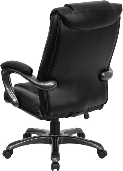 EMMA + OLIVER High Back Black LeatherSoft Layered Upholstered Executive Swivel Ergonomic Office Chair with Smoke Metal Base and Arms