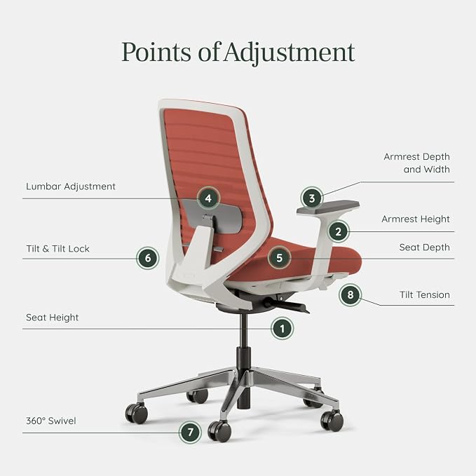 Branch Ergonomic Chair - A Versatile Desk Chair with Adjustable Lumbar Support, Breathable Mesh Backrest, and Smooth Wheels - Experience Optimal Comfort and Support - Poppy