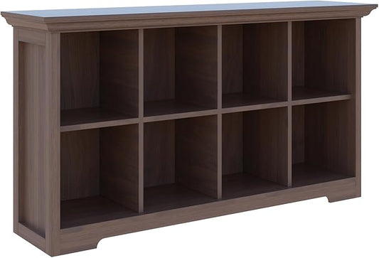 OSCHF Cube Shelf Bookcase with Base - Wooden 2 Tiers Floor Standing Low Storage Cabinet for Home and Office, 8-Cube Lattice Bookshelf, Walnut