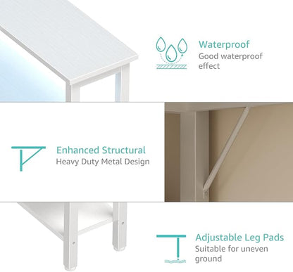 Lufeiya White L Shaped Gaming Desk with Fabric Drawers and Storage Shelves, 47 inch Home Office Desk with Monitor Stand, Computer Desk with LED Lights and Power Outlets, White