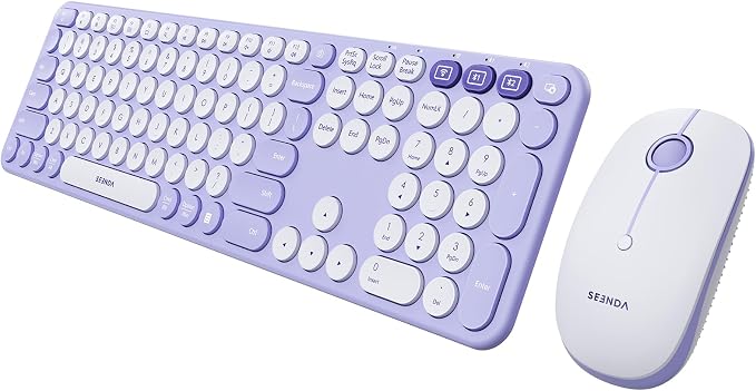 seenda COE202 Wireless Bluetooth Keyboard and Mouse Combo, Lilac Purple | USB & Dual Bluetooth for 3-Device Switching, Soft Quiet Round Keys, Silent Clicks, Full-Size for PC/Laptop/Mac/MacBook/iPad