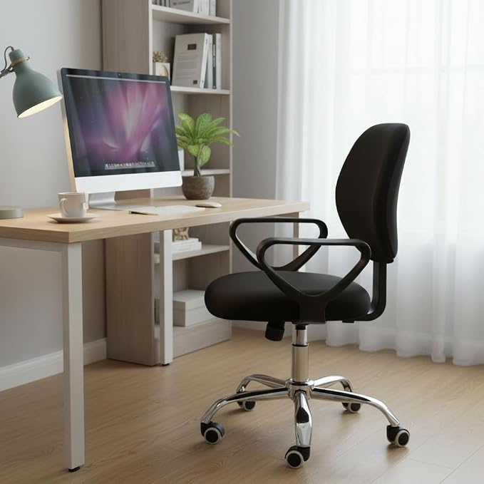 MIFXIN Computer Office Chair Covers Stretch Slipcovers 2 Piece Soft Elastic Washable Non-Slip Desk Chair Seat Cover & Backrest Cover, Only 2Pcs Chair Covers, NO Chair Included (Black)