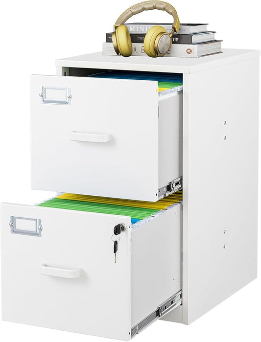 Fesbos 2 Drawers File Cabinet White Metal Vertical Filing Cabinets Metal Lockable Storage Cabinets with Lock for Home Office to Hanging Files