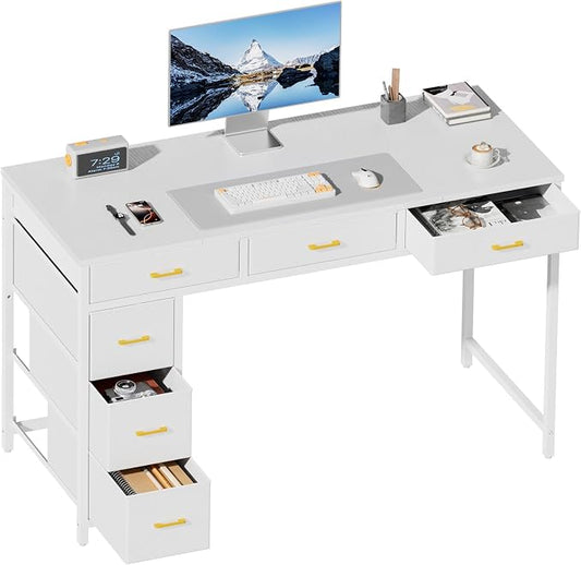 HLDIRECT 47" Computer Desk with 6 Drawers, Home Office Desk with Large Storage for Home Office,Gaming,Writing Study,Work (White)