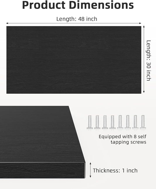 Universal 48 x 30 One-Piece Solid Wood Table Top, 1" Thick Desktop for Stand Up Height Adjustable Desk Frames, Home Office Tabletop, Countertop DIY, Black Oak
