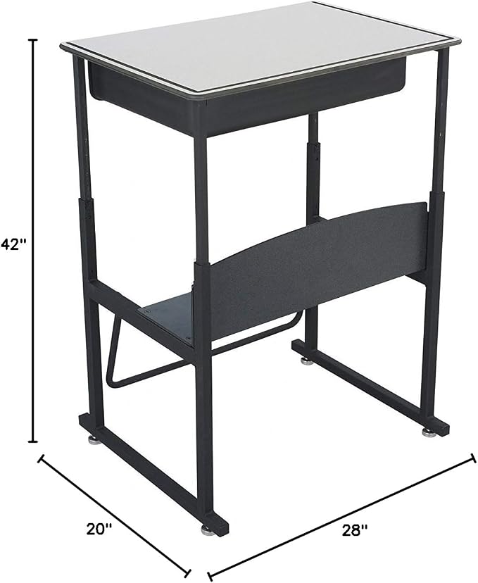 Safco Products 1204GR Alphabetter Adjustable-Height Desk Premium Desktop, Book Box, Swinging Footrest Bar, 28" x 20", Gray