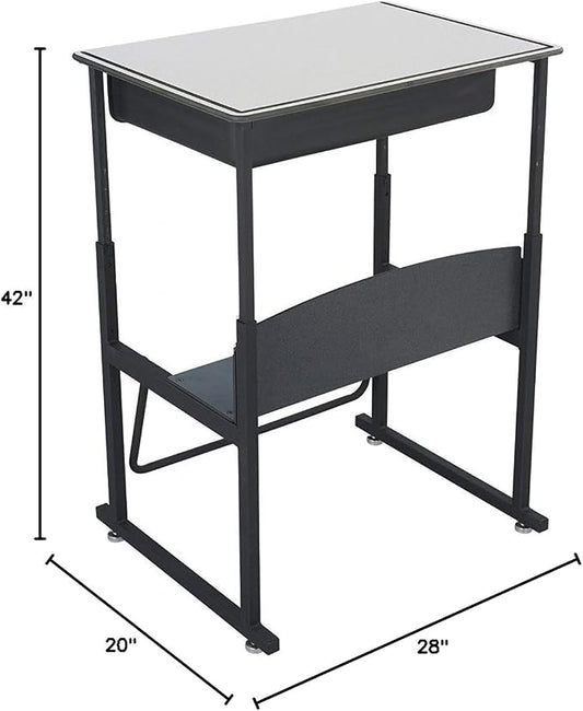 Safco Products 1204GR Alphabetter Adjustable-Height Desk Premium Desktop, Book Box, Swinging Footrest Bar, 28" x 20", Gray