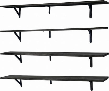 Long Wall Shelf,Large Floating Shelves for Wall,Wood Floating Bookshelves Hanging,Book Storage Display for Living Room Bedroom Office Bathroom Decor,4 Pack,47 Inch,Rustic Black