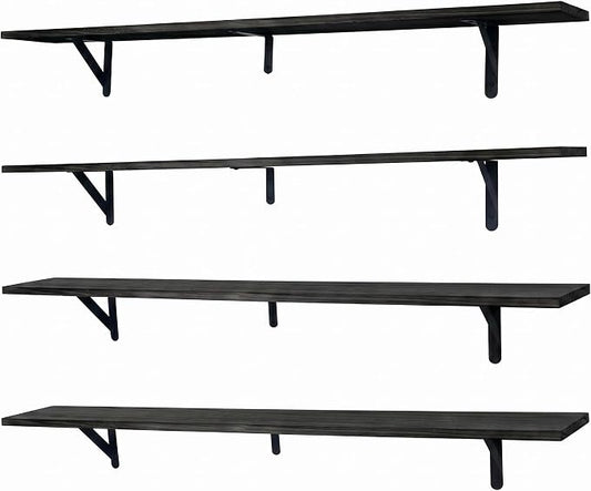 Long Wall Shelf,Large Floating Shelves for Wall,Wood Floating Bookshelves Hanging,Book Storage Display for Living Room Bedroom Office Bathroom Decor,4 Pack,47 Inch,Rustic Black