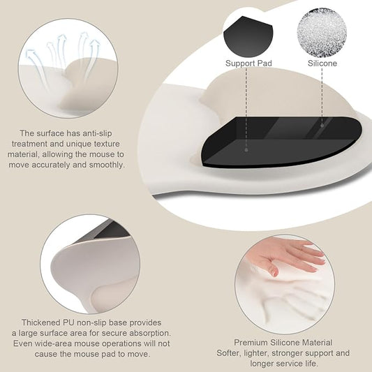 MOSISO Wrist Rest Support for Mouse Pad&Keyboard Set, Circle Curved Ergonomic Mousepad&Coaster Non-Slip Base Home/Office Pain Relief&Easy Typing Pad with Soft Cloth&Silicone Lining, Khaki