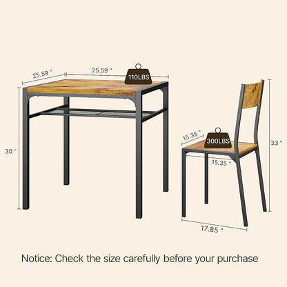 Gizoon Dining Table Set for 2, 3 Piece Kitchen Table with 2 Chairs for Small Space, Apartment, Kitchen, Dining Room, Space-Saving