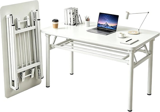 Folding Desk for Small Spaces, 39.4 Inch Foldable Computer Desk, No Assembly Required, Space Saving Portable Study Table for Compact Home Office, Bedroom, Dorm, Apartment, White