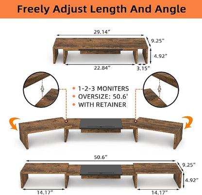 WESTREE Triple Dual Monitor Stand Riser, Extra Long Monitor Stand for 1~2~3 Monitors, Monitor Stand with Length and Angle Adjustable, 3 Shelf Desktop Storage Riser for Monitor Computer Screen Laptop