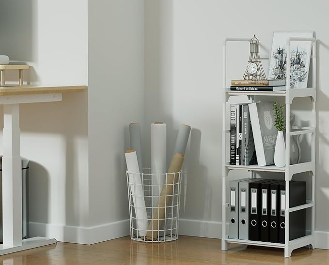 FIDUCIAL HOME 3 Tiers Small Bookshelf White Open Short Book Shelf | Narrow Skinny Slim Thin Small Spaces for Space Saving, Easy to Assemble, 12"L x 10"W x 33.6"H
