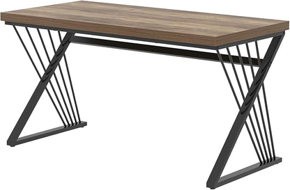 FOLUBAN Computer Desk, Modern Home Office Desk, Wood and Metal Study Writing Gaming Table for Bedroom Living Room, Rustic Oak, 53 Inch