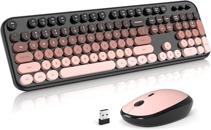 Atelus Wireless Keyboard and Mouse Combo, Typewriter Full Size Retro Keyboard with Number Pad, Ergonomic Design for Windows 7 8 10 11 PC Laptop Desktop, Home and Office Use