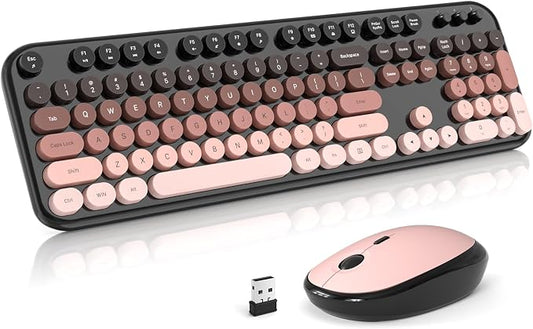 Atelus Wireless Keyboard and Mouse Combo, Typewriter Full Size Retro Keyboard with Number Pad, Ergonomic Design for Windows 7 8 10 11 PC Laptop Desktop, Home and Office Use