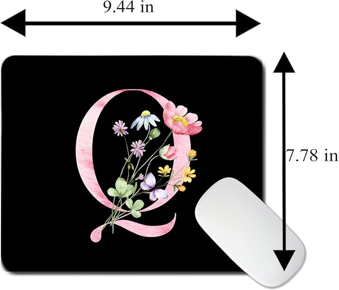 Mouse Pad Pinks Flowers Initial Letters Mousepad Desktop Laptop Computer Accessories Home Office Gaming Work Desk Computer Non-Slip Rubber Monogram Floral Alphabet A-Z mousepad (Q)