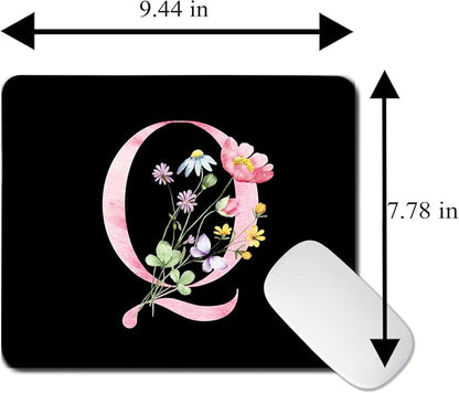 Mouse Pad Pinks Flowers Initial Letters Mousepad Desktop Laptop Computer Accessories Home Office Gaming Work Desk Computer Non-Slip Rubber Monogram Floral Alphabet A-Z mousepad (Q)