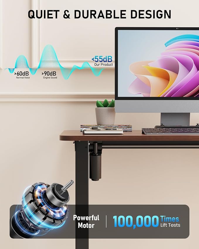 48" Electric Standing Desk Adjustable Height, Sit Stand up Desk for Home Office & Computer Workstation, 2 Memory Height Settings, Splice Board, 2 Hooks, Black Frame/Walnut Top