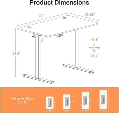 Sweetcrispy 63 Inch Electric Standing Desk, Height Adjustable Sit Stand Up Desk, Computer Workstation Home Office Gaming Rising Table with Memory Preset Splice Board, Rustic Brown