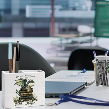 Book Gifts for Book Lovers Reader Writer Librarian Dragon book Wooden Pencil Holder desk decor for Library Office Home Christmas Birthday Holder2823