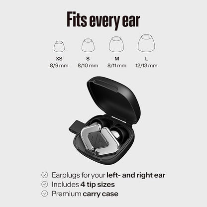 Alpine Tune Earplugs, Concert Ear Plugs for Noise Reduction, High Fidelity Music Quality, 19dB Hearing Protection with Crystal Clear Sound, Incl. 4 Sizes, For Parties, Raves, Festivals & Clubs, Silver