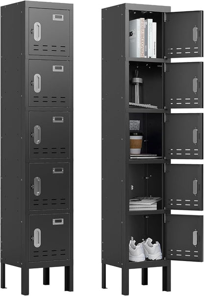BUTISOW Metal Lockers - 66" Height Steel Lockers for Employees with 5 Door Storage Locker with Card Slot for Employees Gym School Home Office Garage - Assembly Required