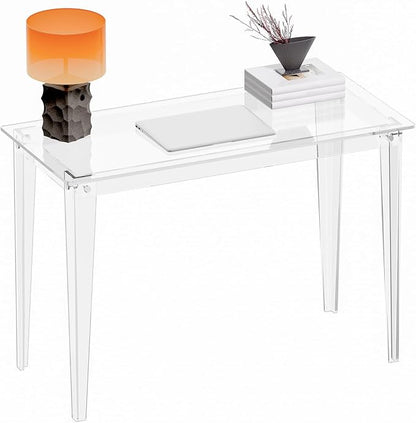 HMYHUM Acrylic Computer Desk, Modern Study Desk for Home, Office, Writing, Vanity, Easy Assembly Right-Angle Legs Design, Clear, 43.3" L x 19.7" W x 29.5" H