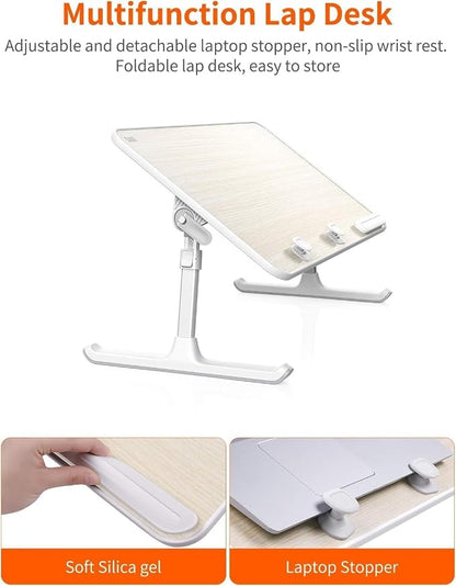 Laptop Desk for Bed, SAIJI Lap Desks Bed Trays for Eating Writing, Adjustable Computer Laptop Stand, Foldable Lap Table in Sofa and Couch（20.5x11.8 Teak