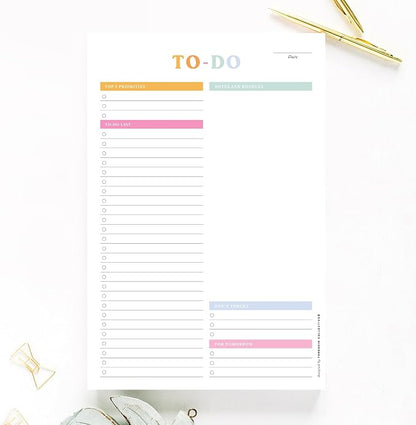 ThreeKin Collective To Do List Planner, Joyous Affair, 6 x 9 in, 50 Sheets, Daily Productivity Tear Off To List Notepad for Work, School & Home